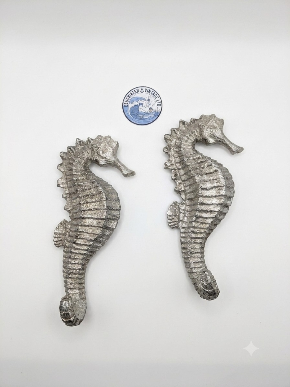 Pair Vintage 8" Silver Seahorse Wall Decor Hanging Plaques Nautical Coastal